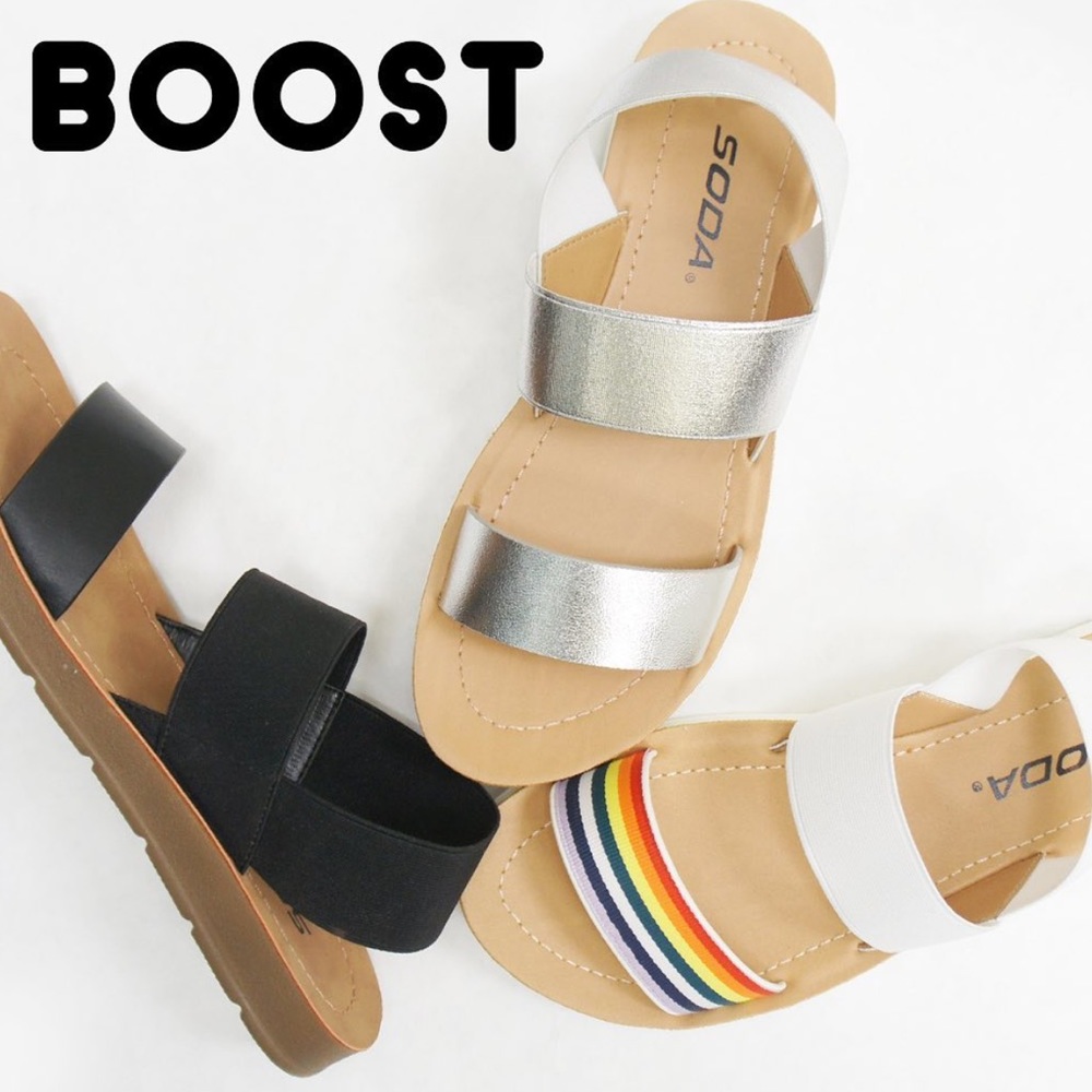 Soda Boost Black Comfort Elastic Flatform Sandals